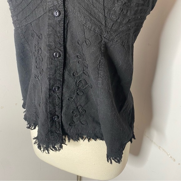Giocam Black Cotton Embroidered Button Front Cami Top Size Small - Picture 4 of 6